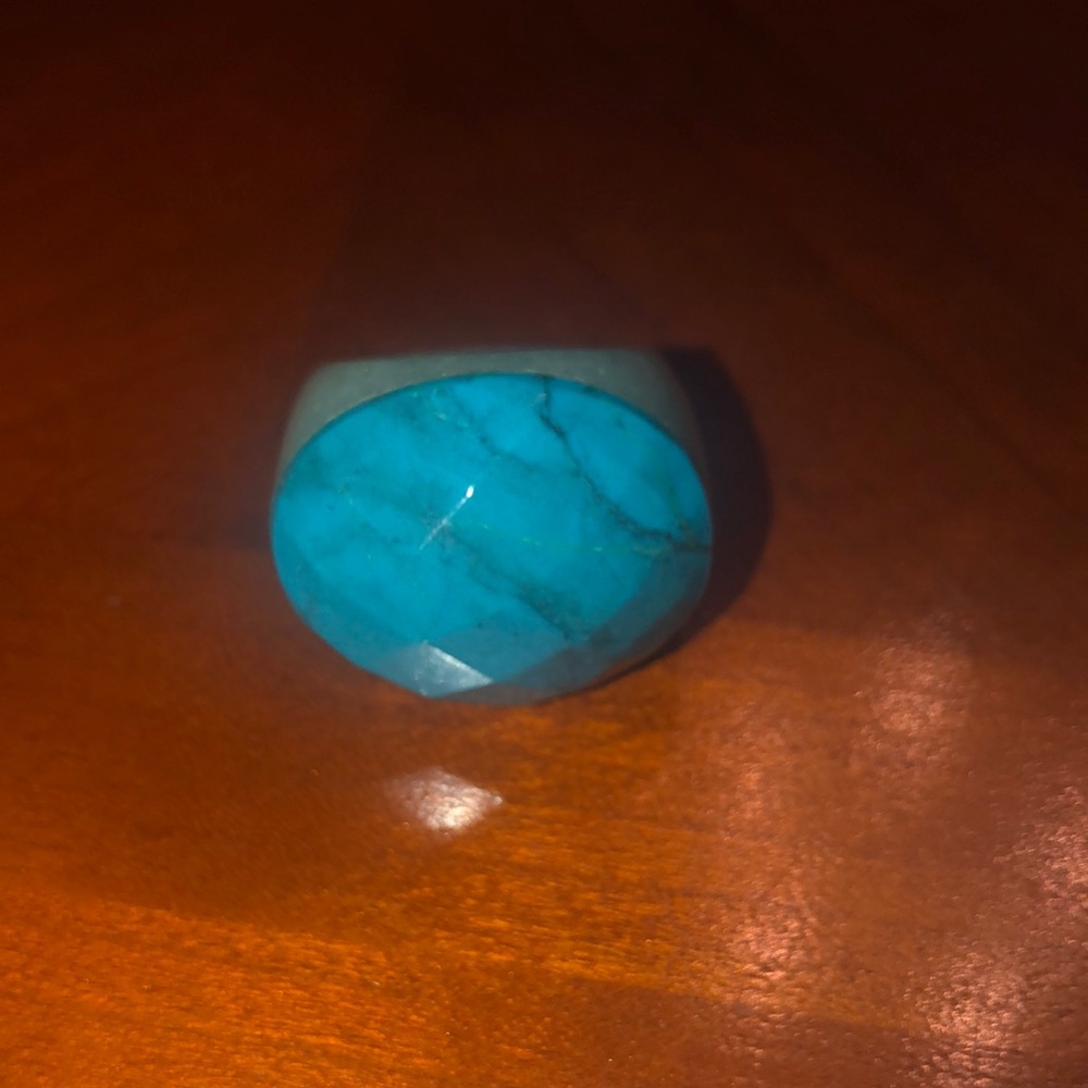 Vintage stone turquoise glass ring sz 6